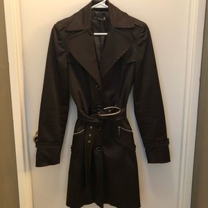 Dark chocolate satin trench. Made in Italy.
